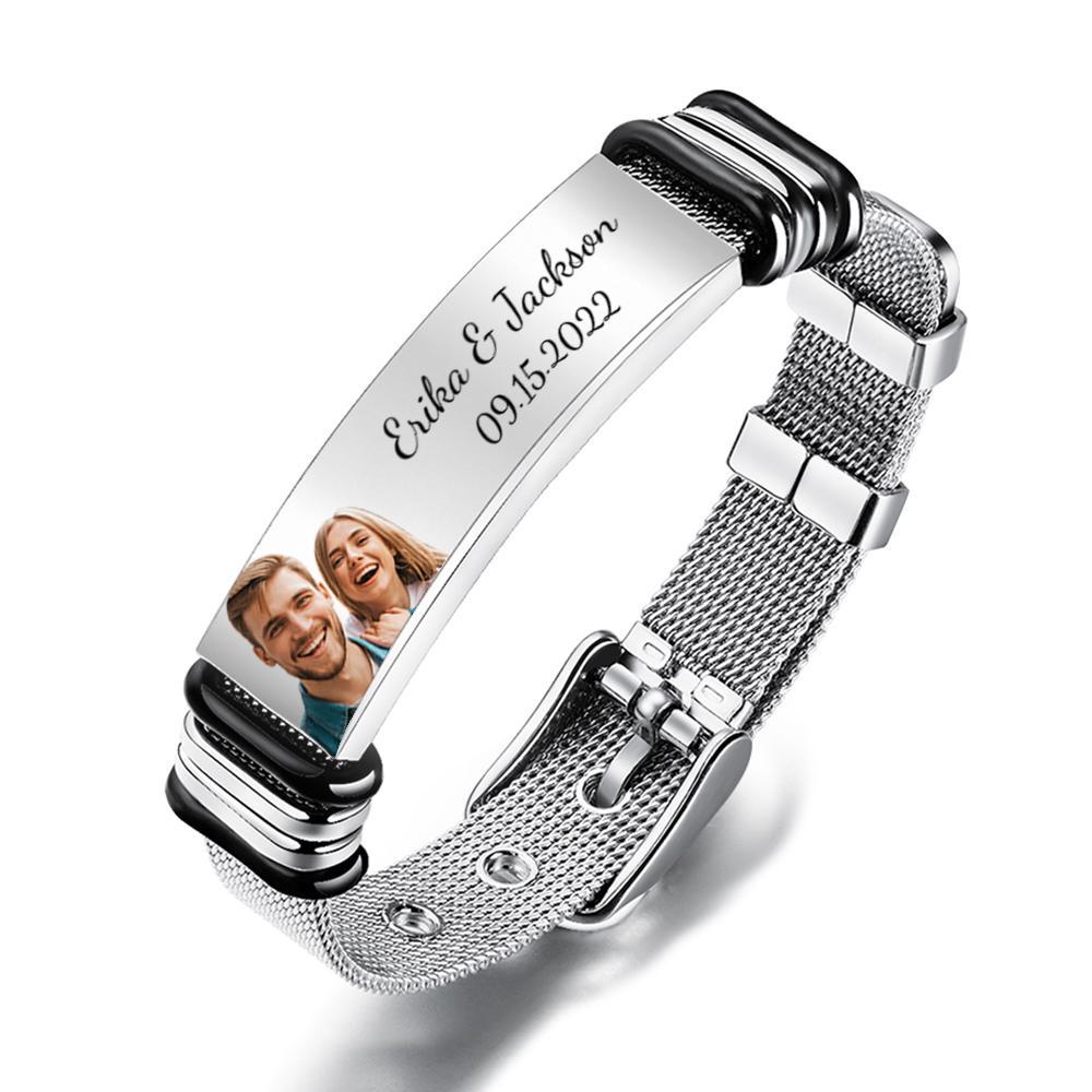 Personalised Stainless Steel Bracelet for Men - Custom Name & Date Engraved