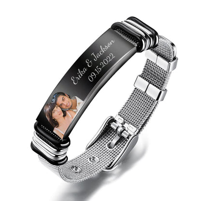 Personalised Stainless Steel Bracelet for Men - Custom Name & Date Engraved