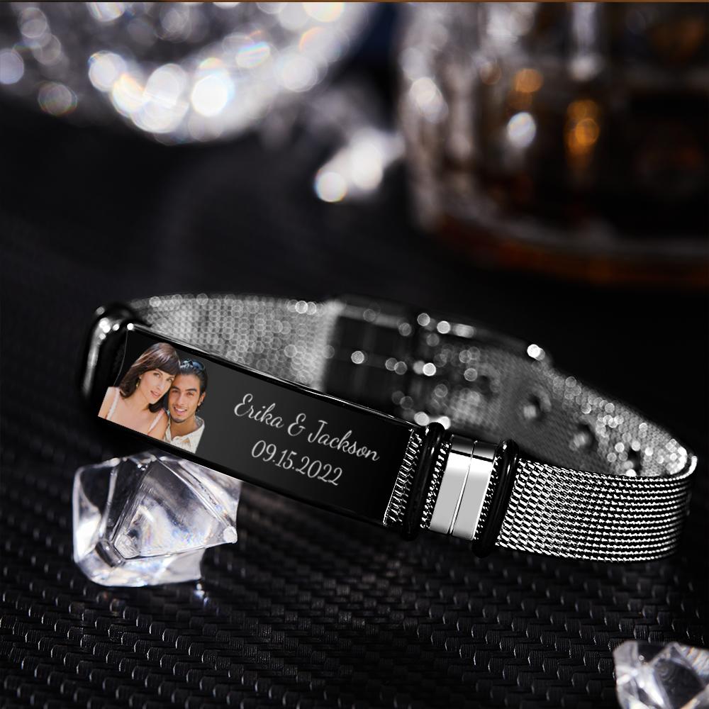 Personalised Stainless Steel Bracelet for Men - Custom Name & Date Engraved