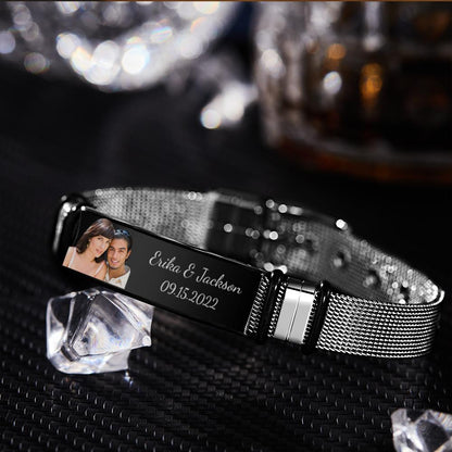 Personalised Stainless Steel Bracelet for Men - Custom Name & Date Engraved