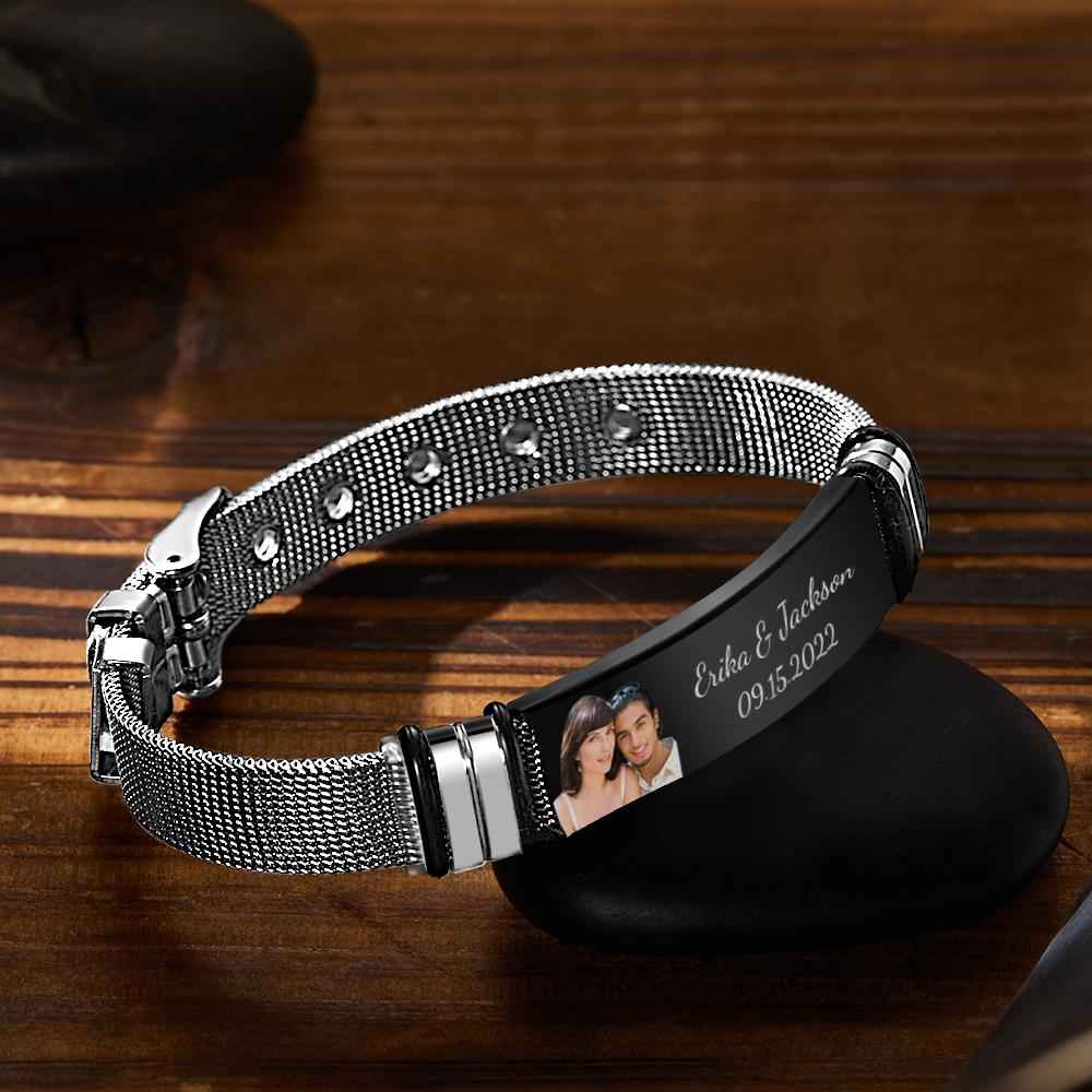 Custom Engraved Men's Stainless Steel Bracelet with Name and Date