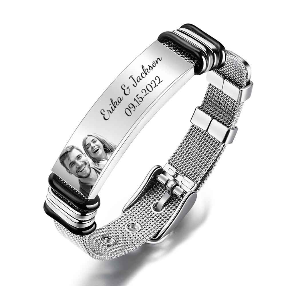 Custom Engraved Men's Stainless Steel Bracelet with Name and Date