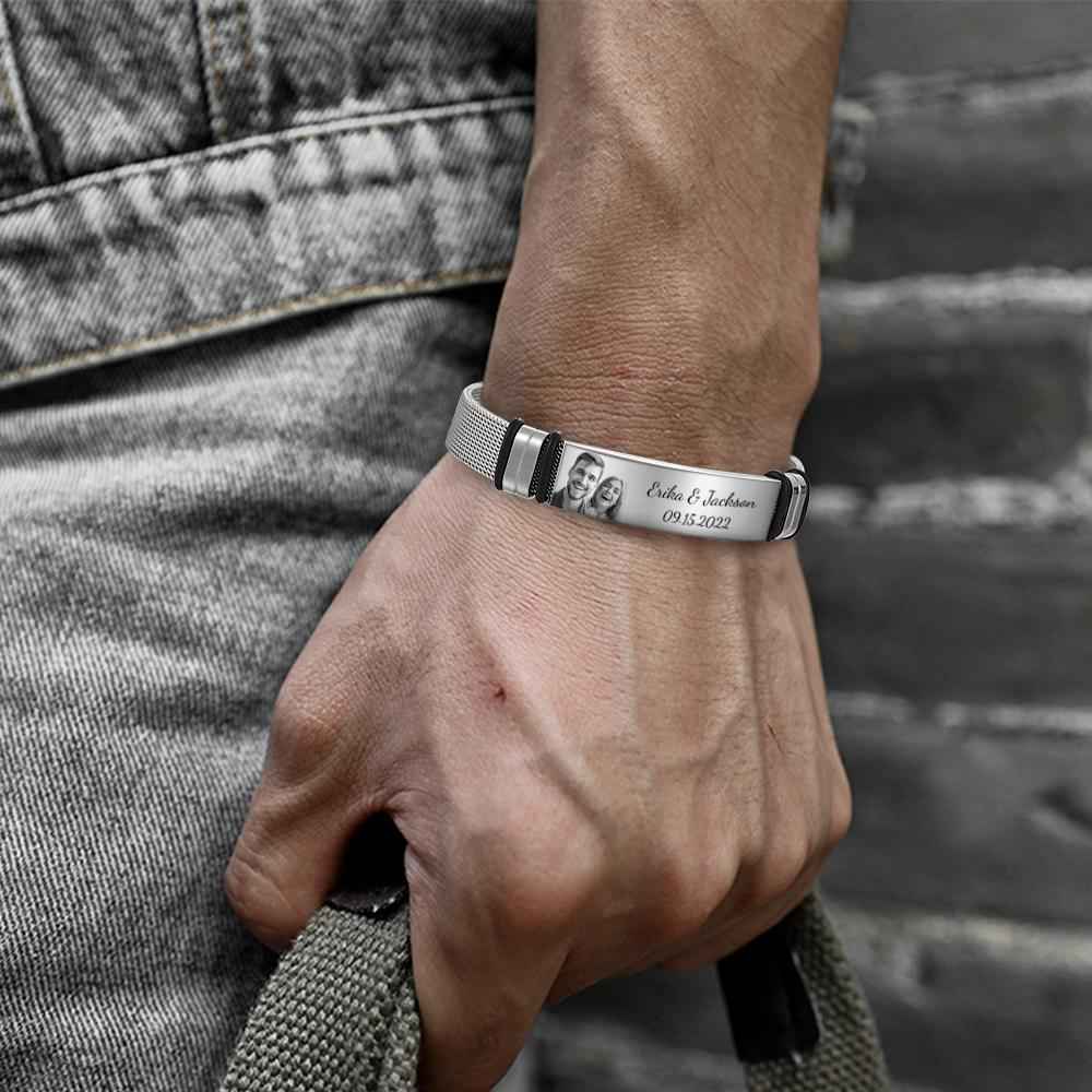 Custom Engraved Men's Stainless Steel Bracelet with Name and Date