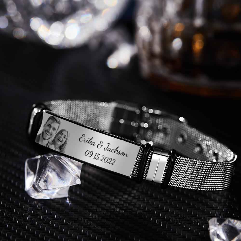 Custom Engraved Men's Stainless Steel Bracelet with Name and Date
