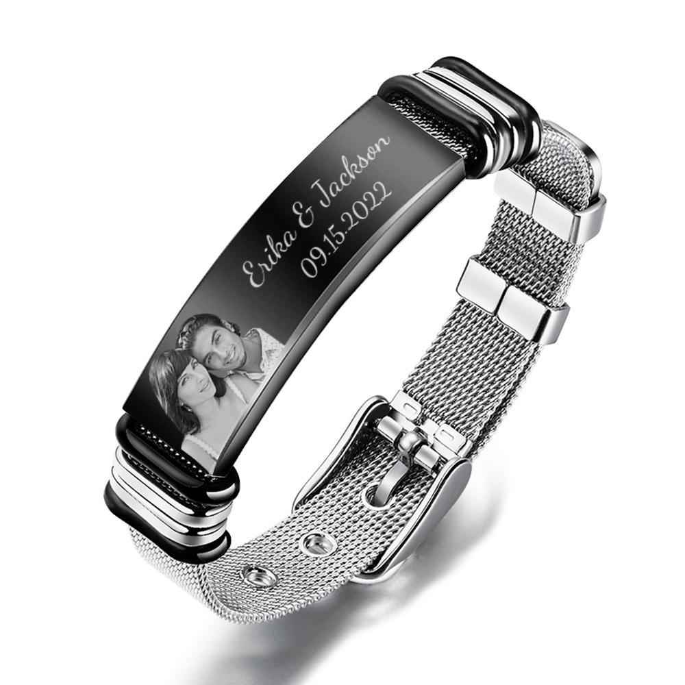 Custom Engraved Men's Stainless Steel Bracelet with Name and Date