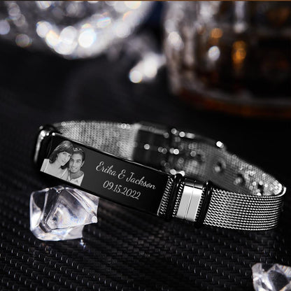 Personalised Stainless Steel Bracelet for Men - Custom Name & Date Engraved