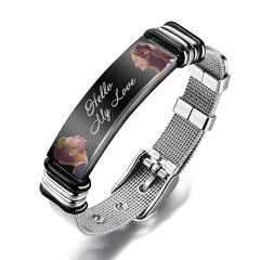 Custom Engraved Mens Bracelet with Two Pictures and Text
