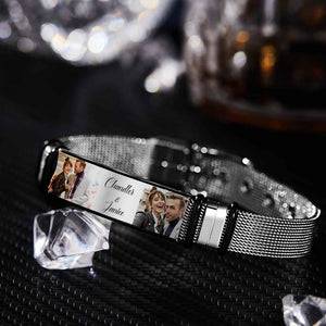 Custom Stainless Steel Mens Bracelet With Two Photo And Engraved Words Best Gifts For Lovers On Valentine's Day