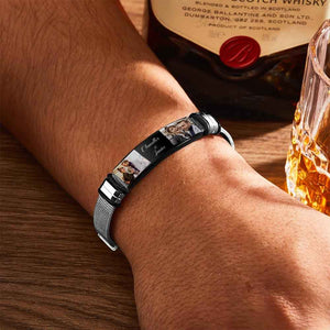 Custom Stainless Steel Mens Bracelet With Two Photo And Engraved Words Best Gifts For Lovers On Valentine's Day
