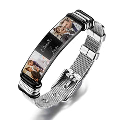 Custom Stainless Steel Mens Bracelet With Two Photo And Engraved Words Best Gifts For Lovers On Valentine's Day