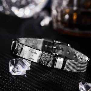 Custom Stainless Steel Mens Bracelet With Two Photo And Engraved Words Best Gifts For Lovers On Valentine's Day