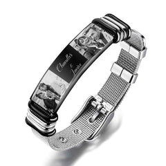 Custom Stainless Steel Mens Bracelet With Two Photo And Engraved Words Best Gifts For Lovers On Valentine's Day