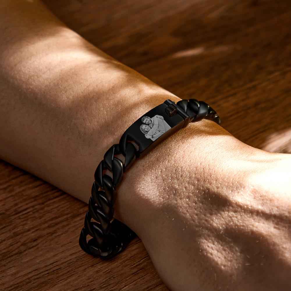 Custom Photo Engraved Thick Chain Bracelet Punk Gifts For Him