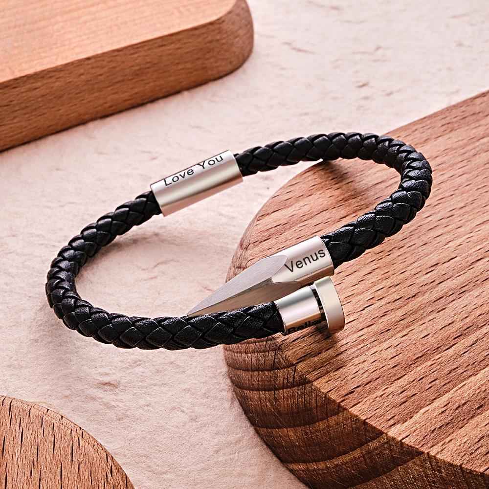 Engraved Leather Nail Bracelet Personalized Vintage Rope Bracelet Gifts For Him