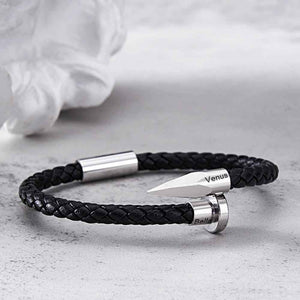 Engraved Leather Nail Bracelet Personalized Vintage Rope Bracelet Gifts For Him