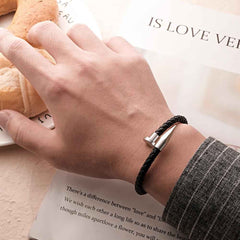 Engraved Leather Nail Bracelet Personalized Vintage Rope Bracelet Gifts For Him