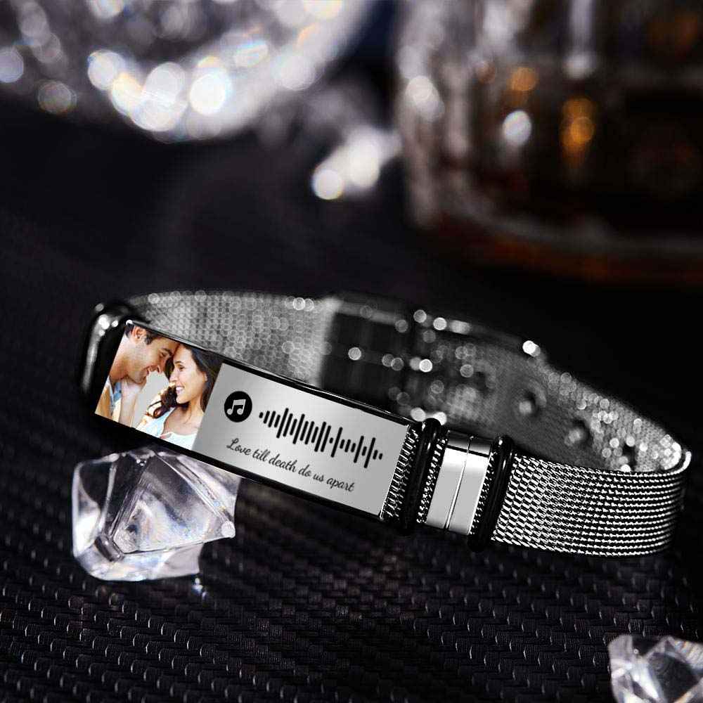 Gift for Him Photo Bracelet Music Code Bracelet Metal Bracelet Scannble Music Gift