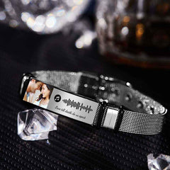 Gift for Him Photo Bracelet Music Code Bracelet Metal Bracelet Scannble Music Gift