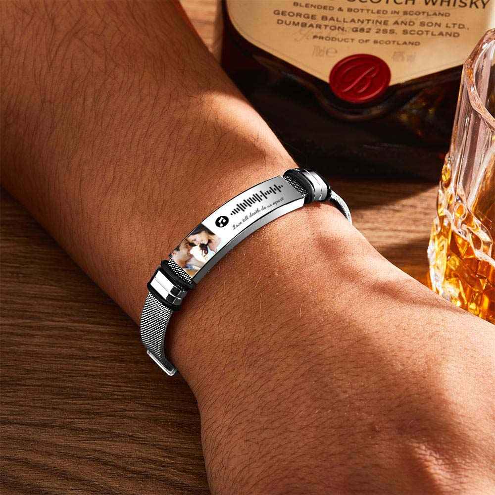 Gift for Him Photo Bracelet Music Code Bracelet Metal Bracelet Scannble Music Gift
