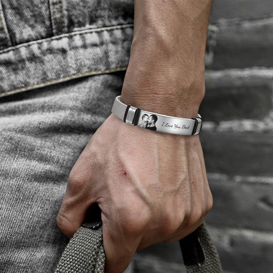 Personalised Engraved Photo Bracelet for Men - Custom Text & Image Gift