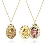 Personalized Photo Necklace Embossed Cubic Locket Necklace Birthday Gift for Mom