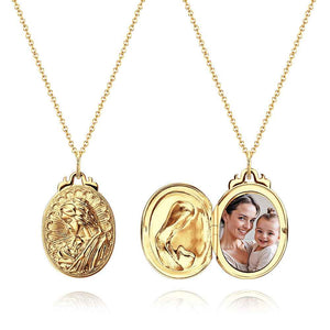 Personalized Photo Necklace Embossed Cubic Locket Necklace Birthday Gift for Mom