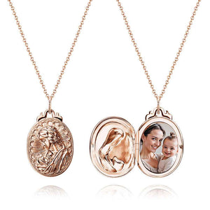 Personalized Photo Necklace Embossed Cubic Locket Necklace Birthday Gift for Mom