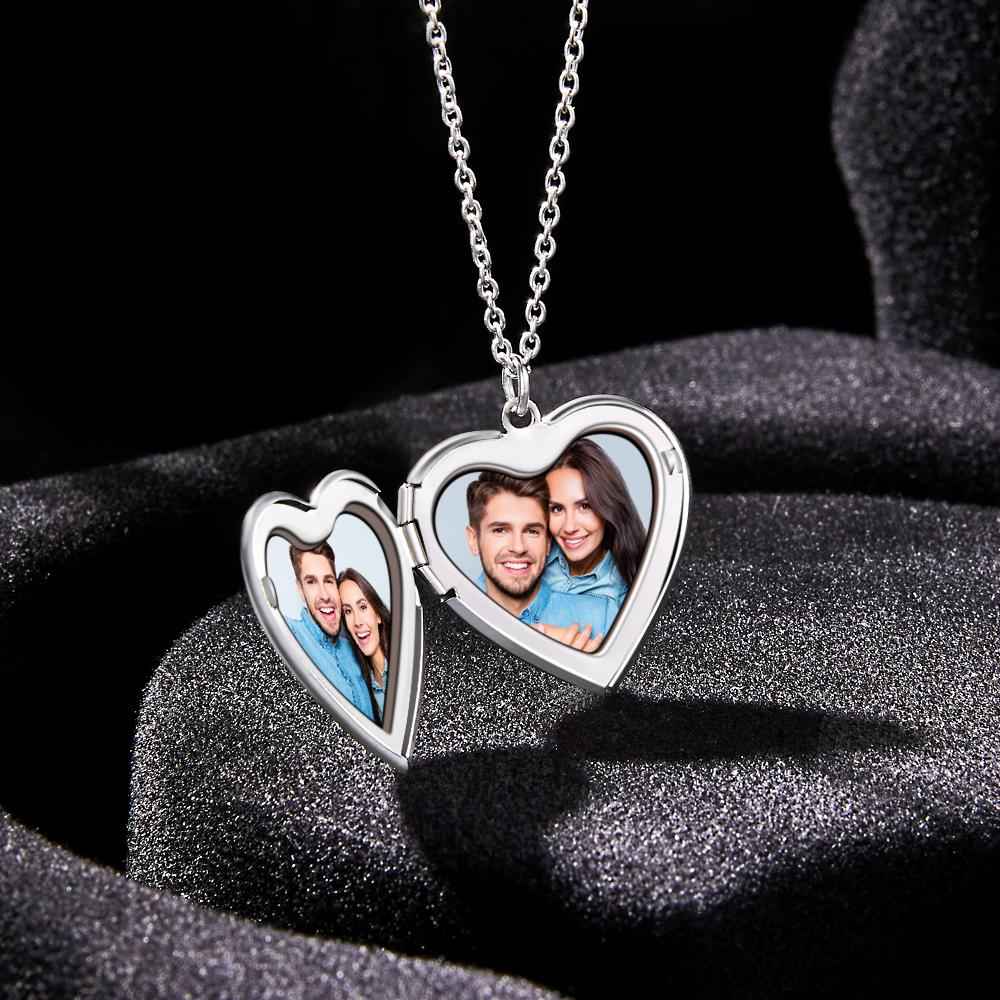 Custom Photo Engraved Necklace Heart-shaped Locket Necklace Creative Gift