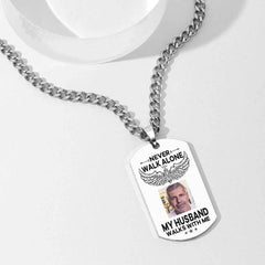 Custom Photo Necklace NEVER WALK ALONE Engrave Tag Necklace Stainless Steel Commemorative Gift