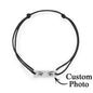 Personalised Eyes Photo Bracelet displayed on white background highlighting oval 2.2 x 0.6 cm engraved charm