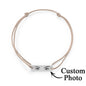 Close-up of silk cord and sliding beads on adjustable personalised eyes photo bracelet — comfortable 16–36 cm fit