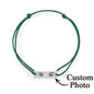 Adjustable knot closure detail showing secure sliding beads on personalised eyes photo bracelet for universal sizing