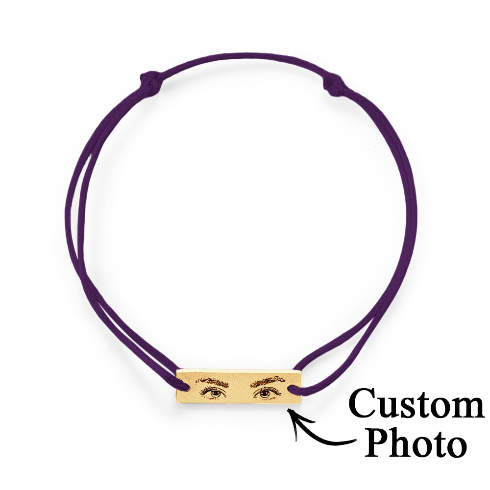 Bracelet detail showcasing multi-depth engraving that preserves iris patterns on every personalised eyes charm