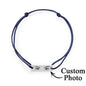Close-up of custom engraving quality compared with standard etching — superior detail on personalised eyes photo bracelet