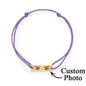 Hand-tied knot detail and neat finishing of the adjustable silk cord on personalised eyes photo bracelet