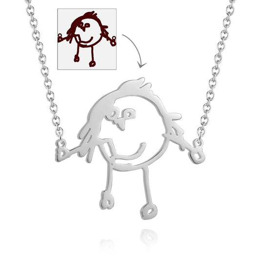 Personalised Line Art Necklace — copper pendant engraved with your own line drawing, adjustable chain 38 cm with extensions for a 45 cm length.