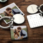 Personalised stainless steel engraved photo calendar keychain with custom picture and date, stylish engraved calendar keepsake keyring