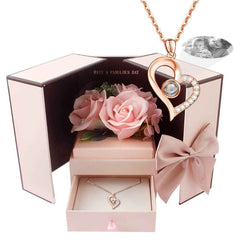 Photo Projection Necklace With Eternal Flower Jewelry Box Gifts for Mum - 2 Colors