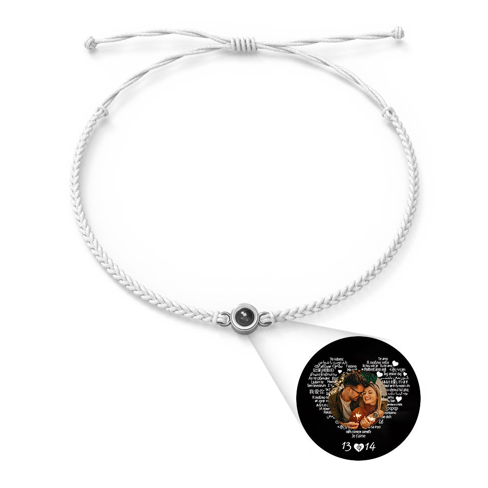 Personalised Photo Projection Charm Bracelet | I Love You in 100 Languages | Custom Birthday Gift