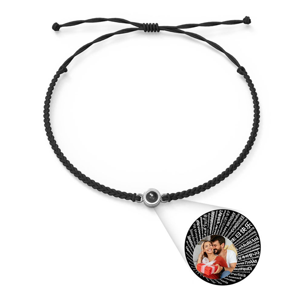 Personalised Photo Projection Charm Bracelet | I Love You in 100 Languages | Custom Birthday Gift