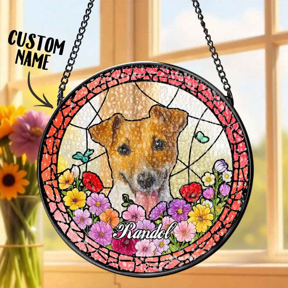 Custom Pet Portrait Stained Glass Suncatcher – Personalized Pet Keepsake Memorial Gift for Dog & Cat Lovers
