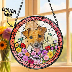Custom Pet Portrait Stained Glass Suncatcher – Personalized Pet Keepsake Memorial Gift for Dog & Cat Lovers