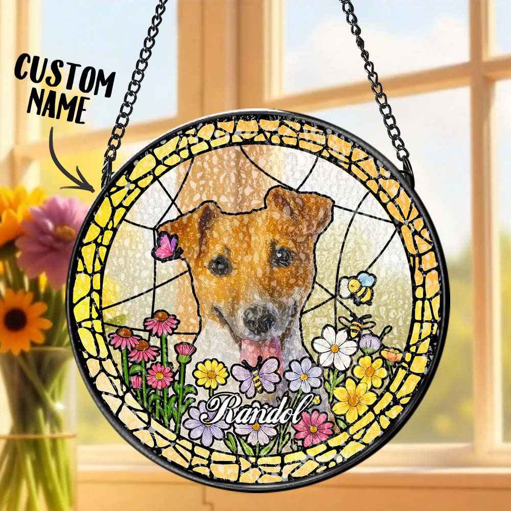 Custom Pet Portrait Stained Glass Suncatcher – Personalized Pet Keepsake Memorial Gift for Dog & Cat Lovers