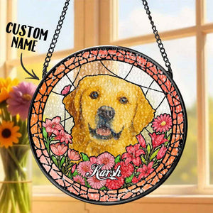Custom Pet Portrait Stained Glass Suncatcher – Personalized Pet Keepsake Memorial Gift for Dog & Cat Lovers