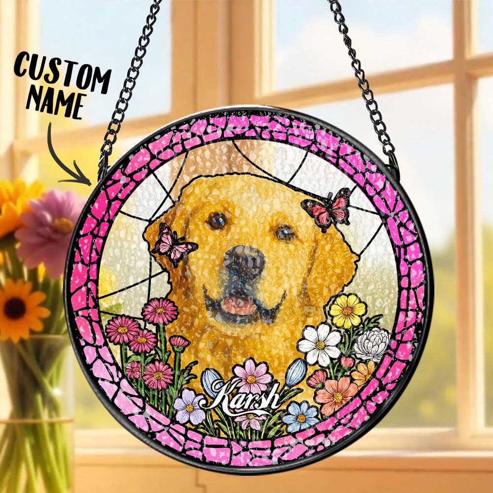 Personalised Pet Portrait Stained Glass Suncatcher - Custom Memorial Gift for Dog & Cat Lovers