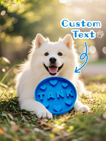 Lifestyle-style product image of personalised slow feeder bowl with kibble, illustrating how the design encourages slower eating