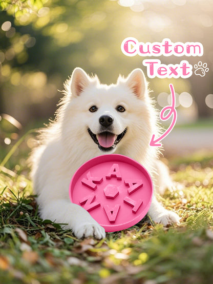 Top-down image emphasising slow-feed maze pattern and central personalised name on PLA dog bowl to promote healthier eating