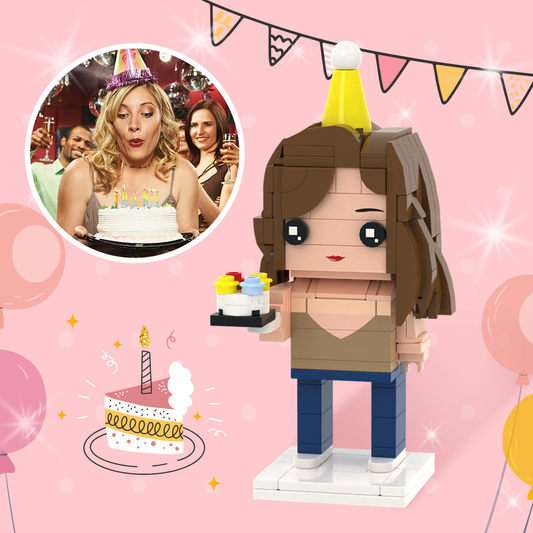 Personalised photo brick figure modelled from a customer photo — custom mini brick figure birthday gift for girlfriend, handcrafted eco-friendly ABS keepsake