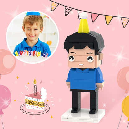 Personalised photo brick figure (full custom) — front view of standing full‑body custom brick figure, ideal birthday gift for son