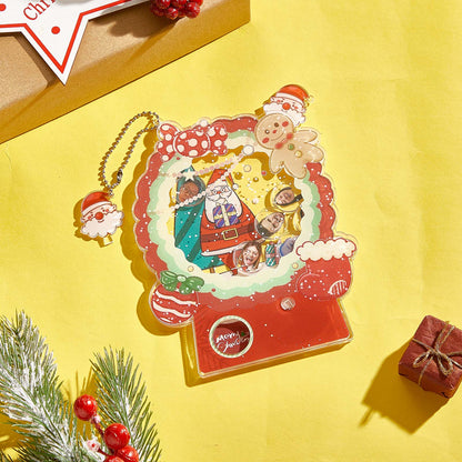 Child holding personalised Christmas gashapon toy — acrylic keepsake shake toy with custom photo, ideal present for children and family